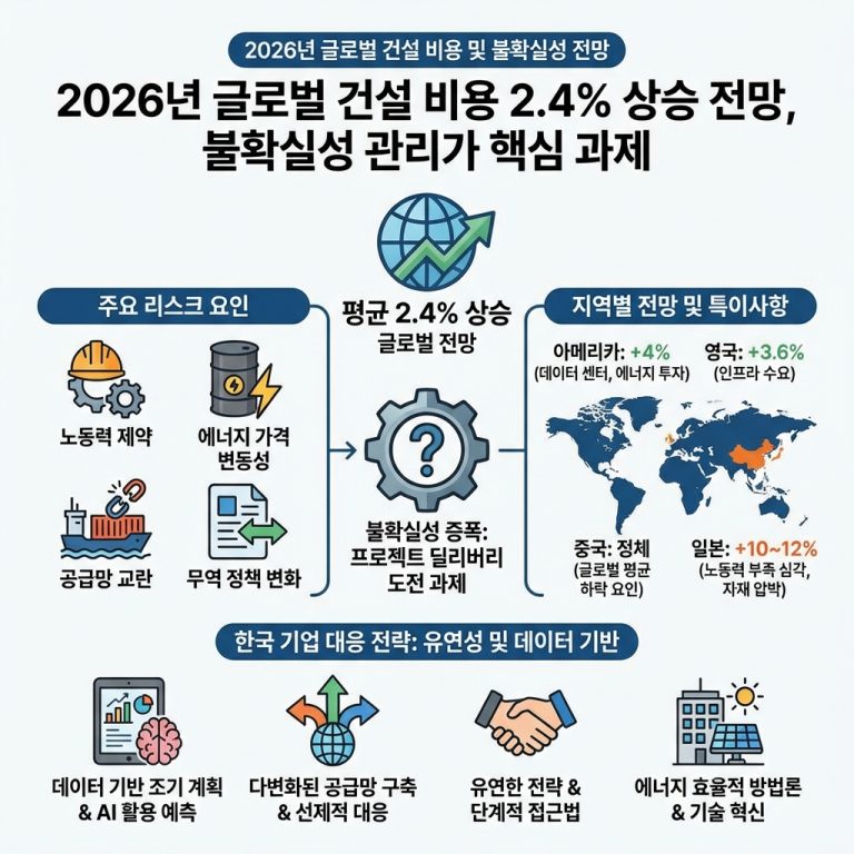 2026년 글로벌 건설 비용 2.4% 상승 전망, 불확실성 관리가 …