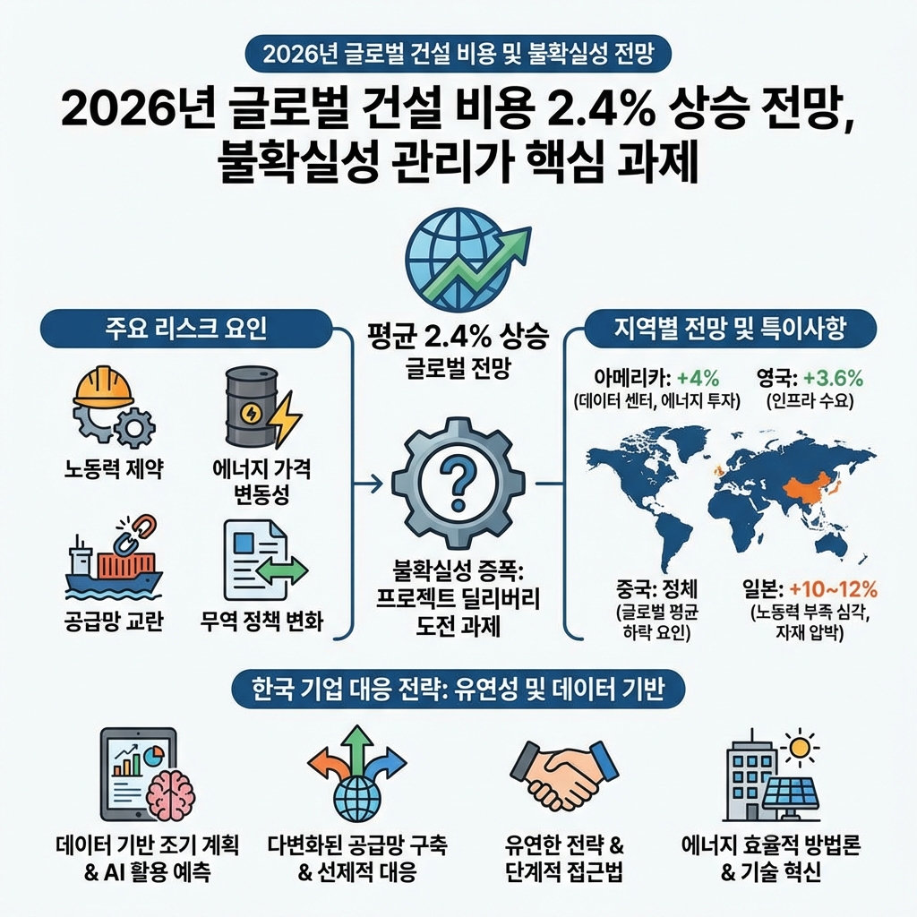 2026년 글로벌 건설 비용 2.4% 상승 전망, 불확실성 관리가 …