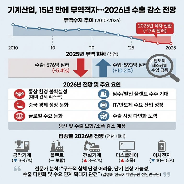 [투자]기계산업, 15년 만에 무역적자…2026년 수출 감소 전망